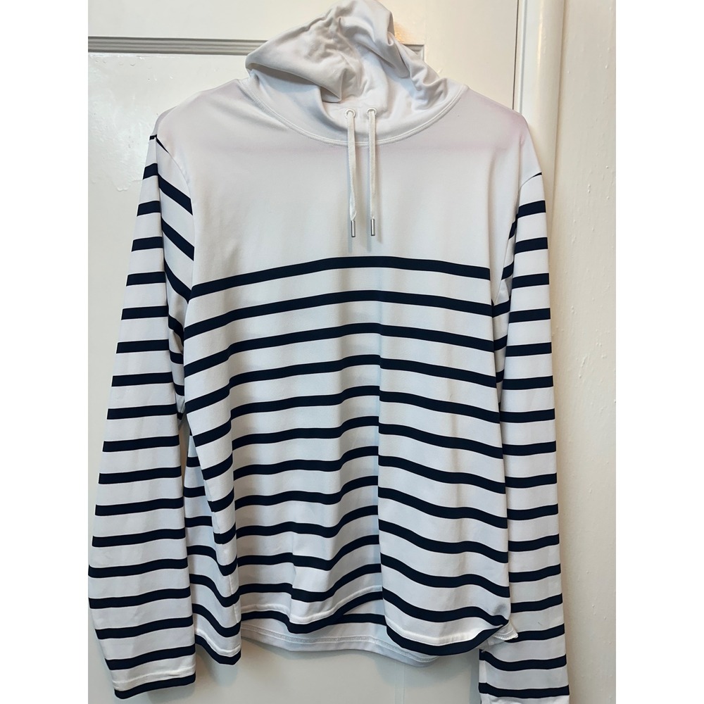 Polo Golf Ralph Lauren Women XL White Navy Striped Wicking Hoodie Pullover